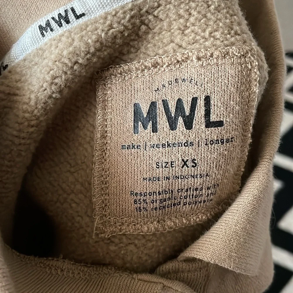 Madewell MWL Betterterry Cropped Polo Sweatshirt  Tan Khaki XS - Picture 4 of 8